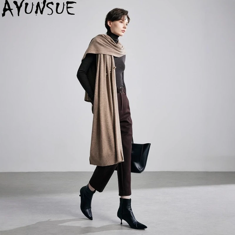 AYUNSUE 100% سترة الكشمير المعنقة 2025 وصول جديد سترة على الطراز الحر ملابس عصرية فريدة للمرأة نوعية جيدة كارديغان ЖenСыы