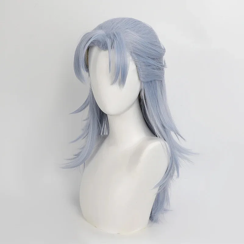لعبة Wuthering Waves الباروكات آلتو شعر مستعار تأثيري أزرق فاتح شعر طويل مع ذيل حصان قصير + غطاء شعر مستعار مجاني