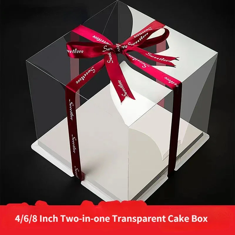 4/6/8/10 Inch Square Transparent Cake Box Birthday Surprise Gift Baking Packaging Box Clear Toy Cake Box Wedding Party Supplies