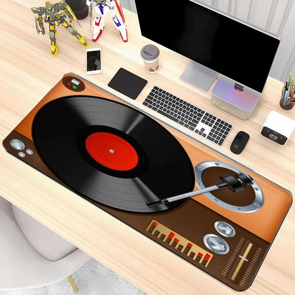 Retro Vinyl Record Headphone Top View mousepad large size keyboard accessories office desktop laptop bedroom learning table mat