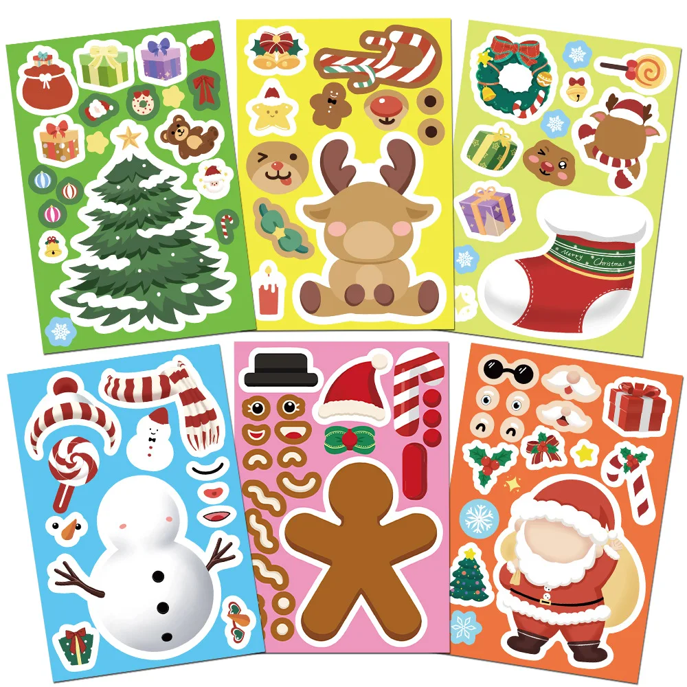 8 قطع مضحكة DIY الكتابة على الجدران عيد الميلاد ملصقات جعل سانتا كلوز البطريق الوجه لغز ملصقات عيد الميلاد الفن لوازم القرطاسية #2