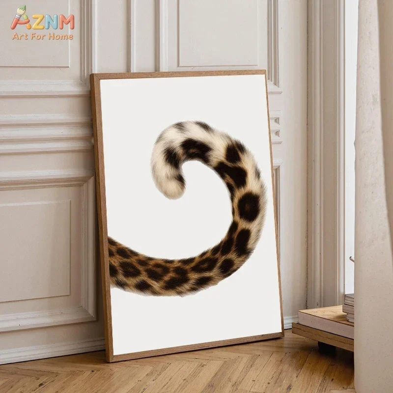 AZNM Leopard Print Ace of Spades Canvas Wall Art Retro Wild Cat Tail Pattern Print Unframed Canvas Painting Bedroom Decor