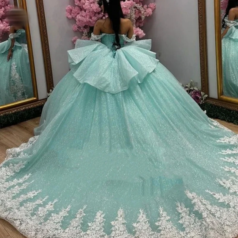 

A1541 Luxury Mexican Vestido De xv Quinceanera Crystal Pearls Ball Gown Lace Up Prom Birthday Party Sweet 15 16 Girl Customized