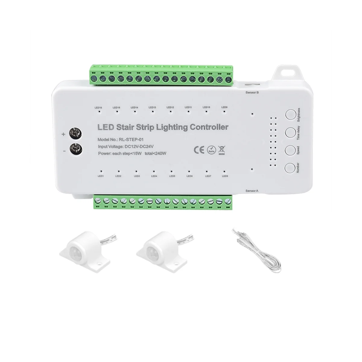 Controlador LED Sensor de Movimento para Escadas, Luz Noturna Dimmer, Faixa Flexível, PIR Interior, DC12V, 24V, 16 Canais