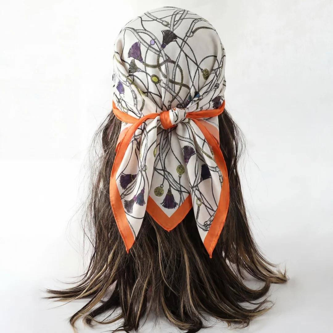 Luxury Silk Scarf Print Turban Women's Hijab Square Headscarf Bandana Shawl Handkerchief Neckerchief Headband Windproof Wraps