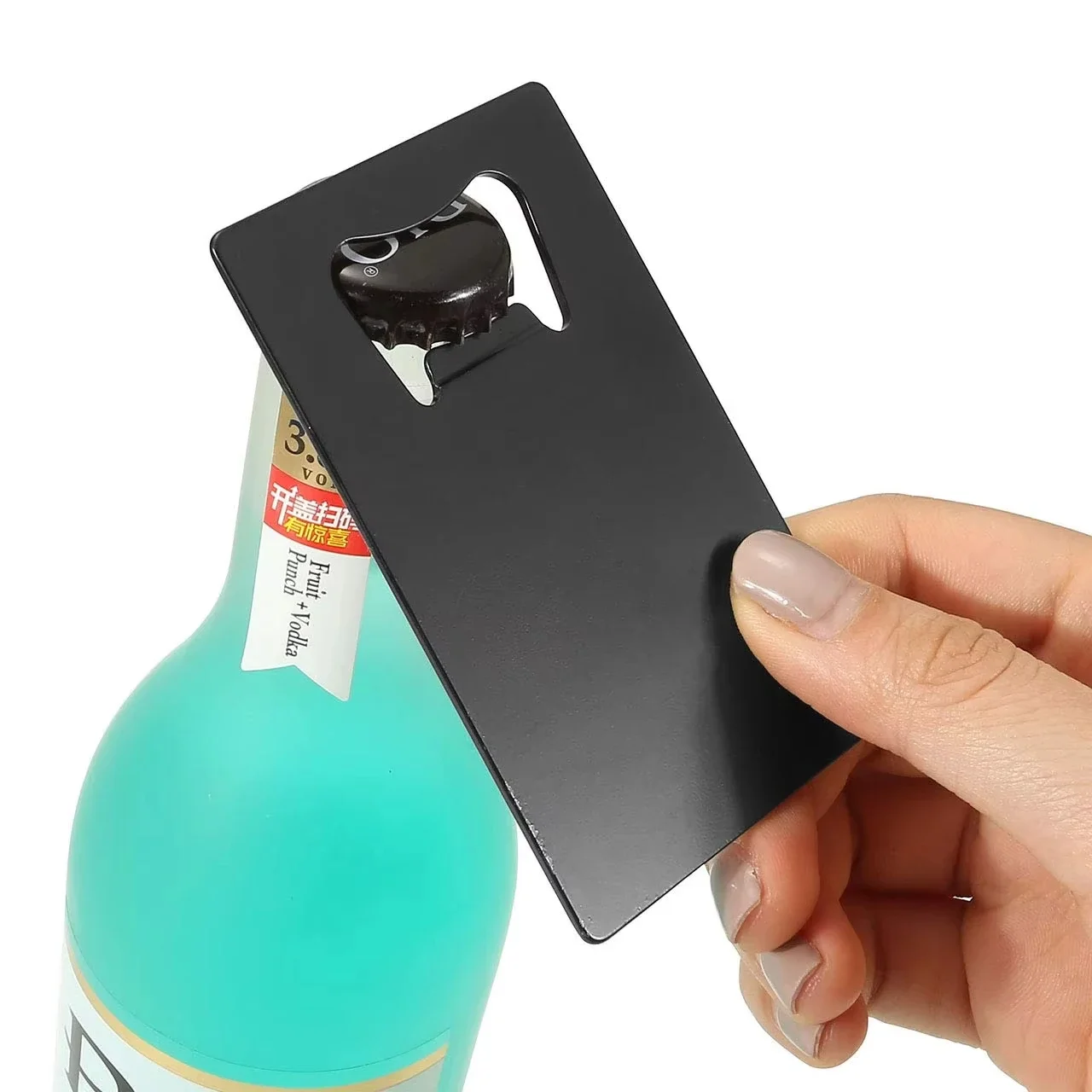 Customized Logo Mini Portable Stainless Steel Metal Sheet Business Credit Card Bar Open Tools Beer Bottle Metal Key Chains