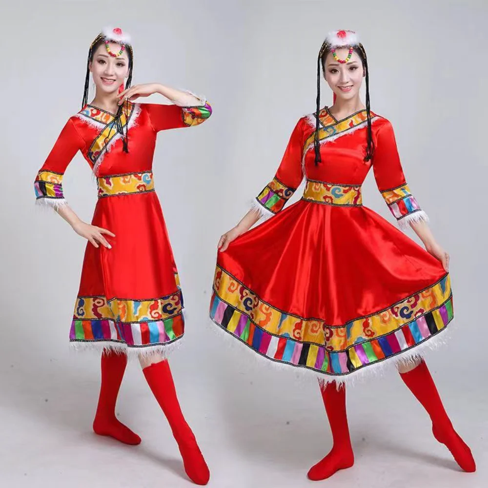 

3PCS Set Woman Asian National Dress Mongolia Folk Dancing Dress Minority Mongolian Cosplay Dancing Dresses Stage Outfits