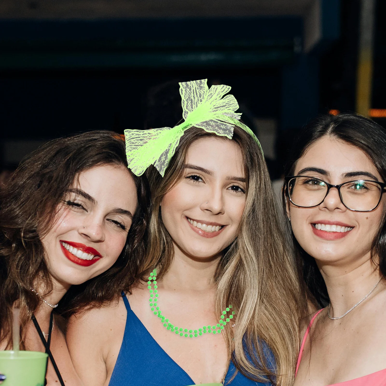 1 Set 1 Set 80er Jahre Retro Party Outfit Neon Spitze Stirnband Ohrringe Halskette Armband Handschuhe Beinlinge für Tanzkostüm Frauen Glow