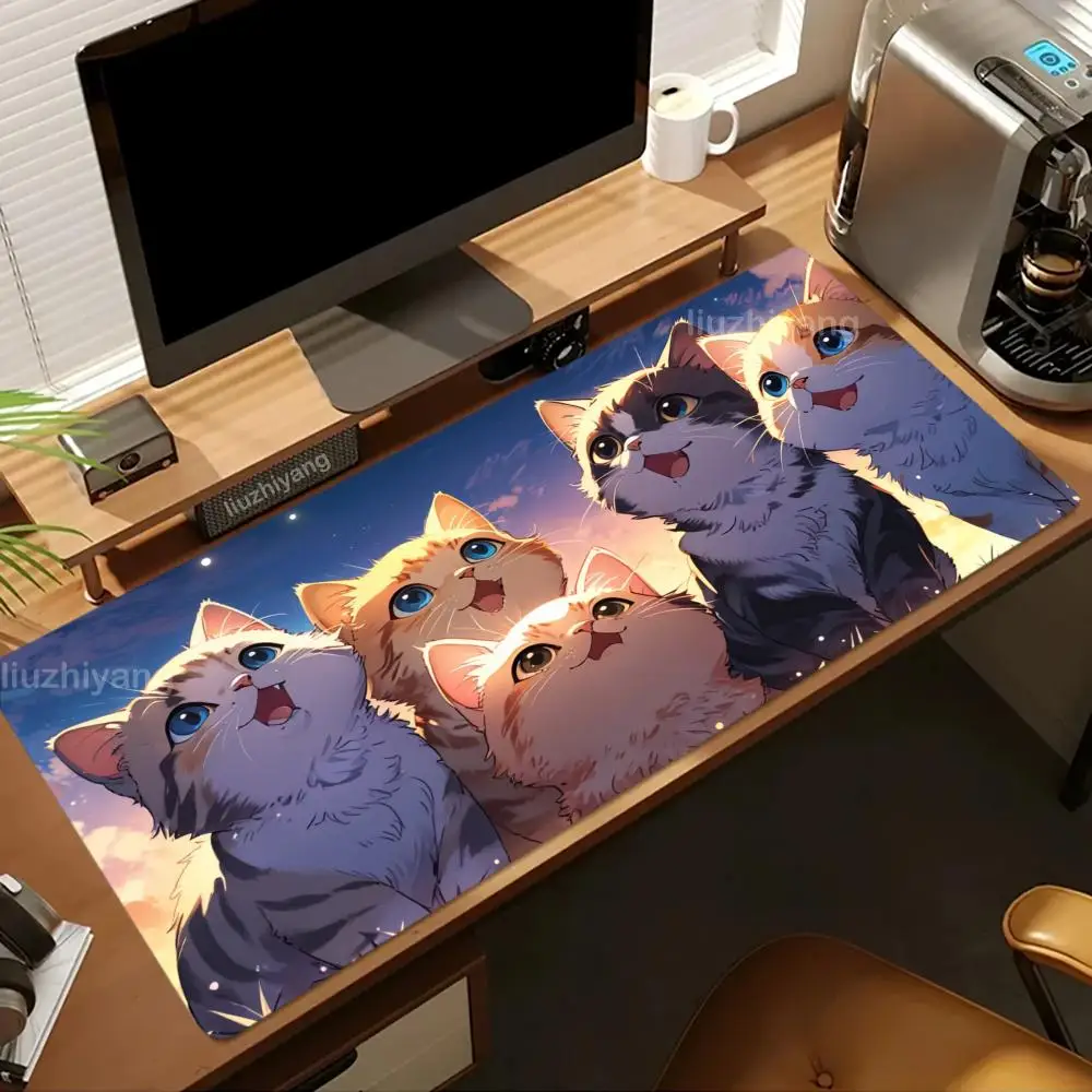 

Kawaii Five Cats Mouse Pad Large Computer Office Game Table Mat XXL Rubber Anti-slip Stitched Edges Keyboard Mats Long Desk Pads