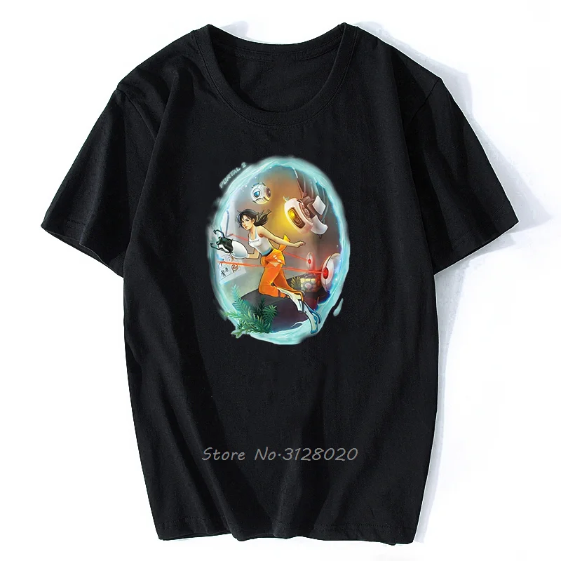 Chell Portal 2 Test Subject T-shirt Summer Men Cotton Tshirt O-neck T Shirt Anime Tees Tops Streetwear Harajuku