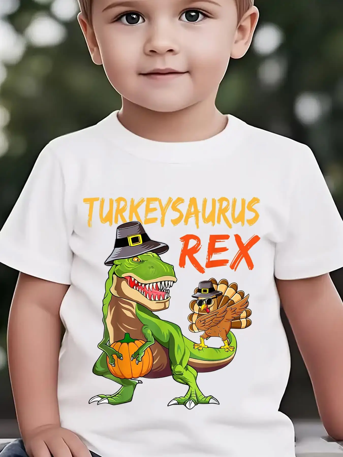 Kids Boys Girls Family Matching T Shirt Thanksgiving Dinosaur Turkey Pumpkin Print Short Sleeve Tee Casual Parent Child Tops
