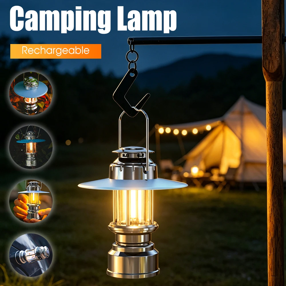 

Camping Lamp Built-in 1000mAh Rechargeable Battery Retro LED Camping Lantern for Courtyard Outdoors Decoration Pitch Use