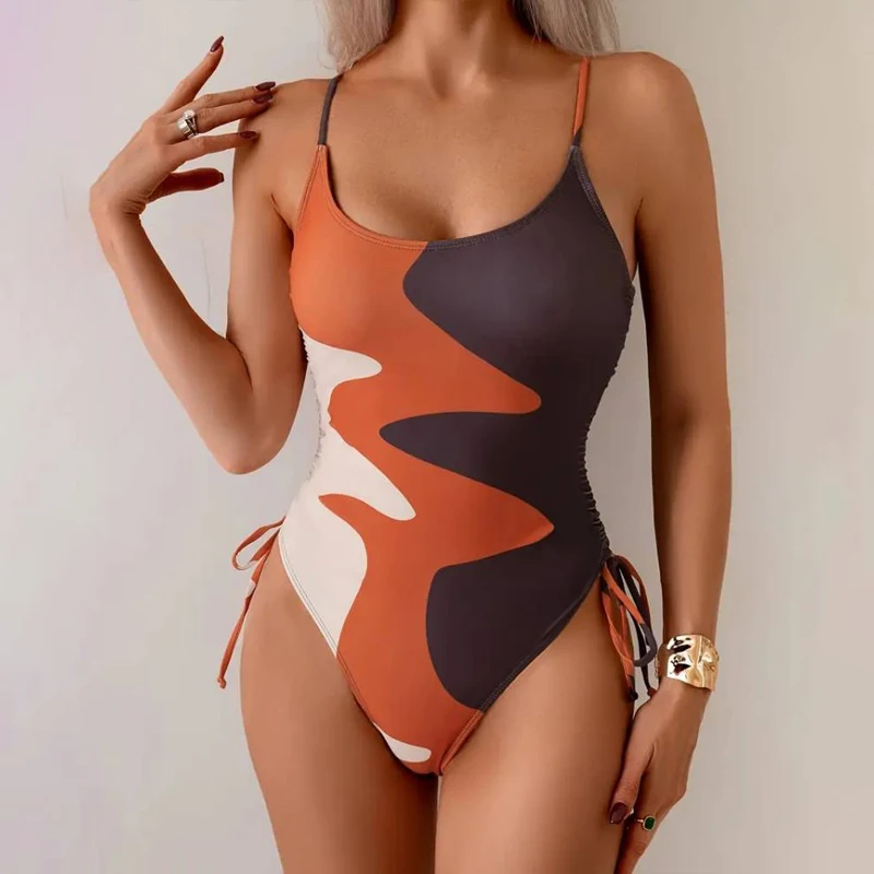 

Para Praia блочный цвет цельный купальник 2025 купальник с лямкой на шнурке женский сексуальный купальный костюм с высокой талией Монокини с открытой спиной