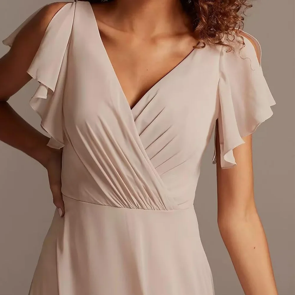 فساتين أم العروس شيفون أنيقة مخصصة للنساء فساتين طويلة الأكمام رفرفة شيفون للحفلات المسائية 2025