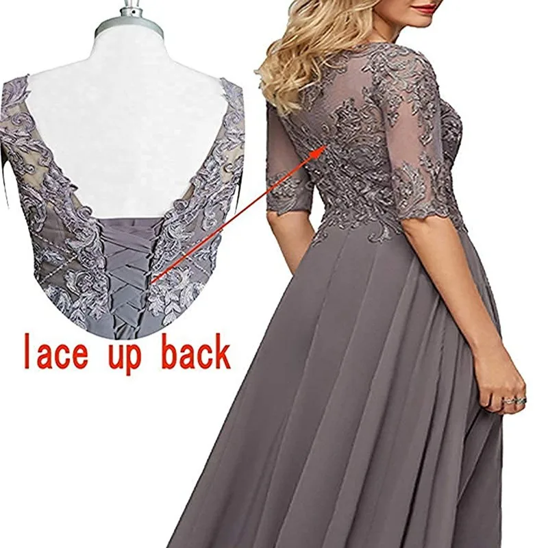 Lace Appliques O-neck Prom Dress Half Sleeves Robes De Soirée вечернее платье Vestido De Fiesta De Boda Formal Vestidos De Mujer