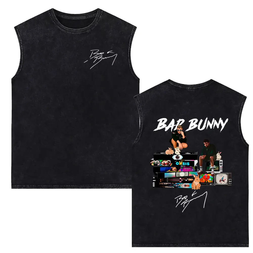 Rapper Bad Bunny Album Cover Sleeveless Vest Debi Tirar Mas Fotos DTMF Vintage T-shirt Summer Men Women Fashion Washed Tank Tops