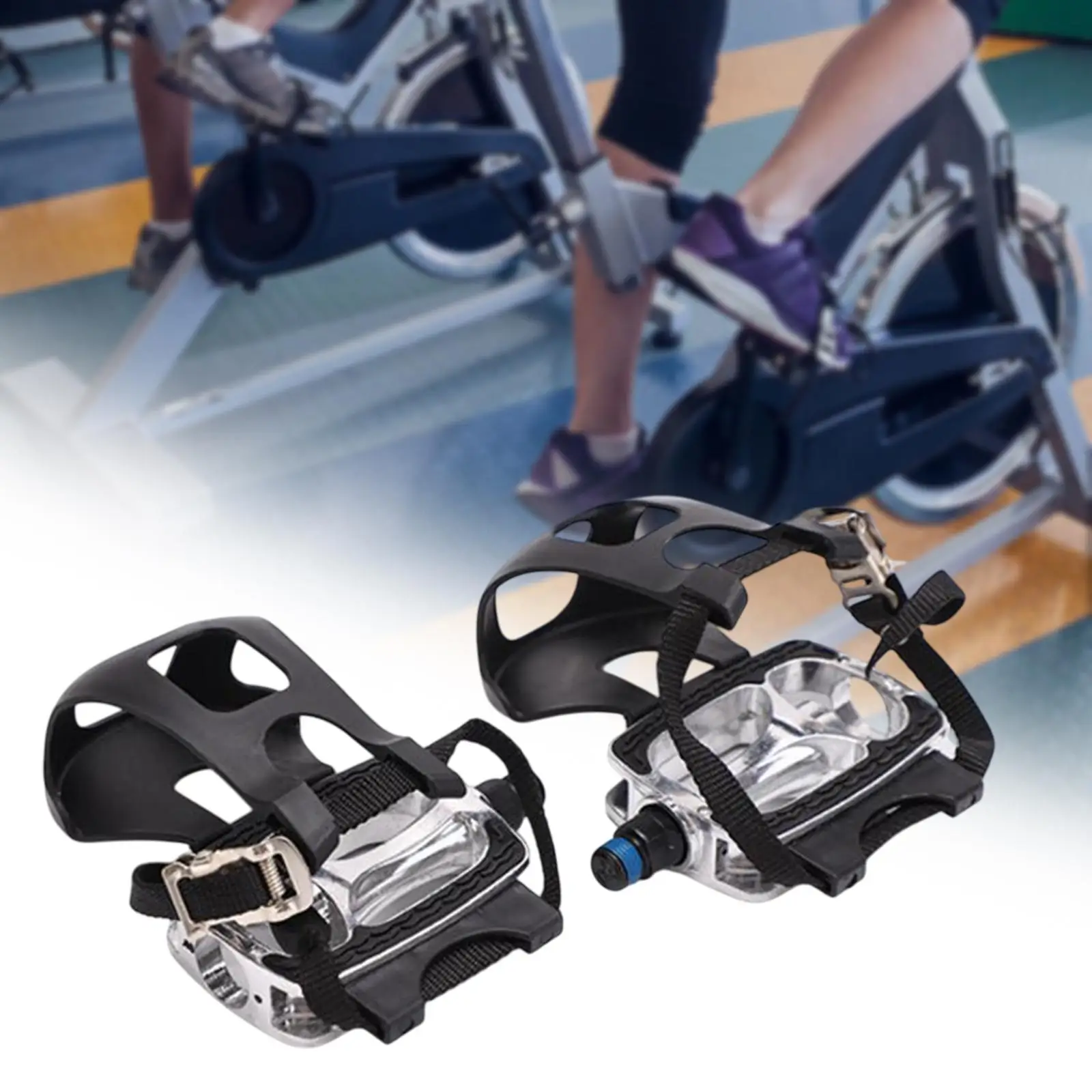 Exercise Bike Pedals with Toe Clip and Straps Anti Slip Portable 1/2 inch Spindle Indoor Cycling Pedal for Exercycle