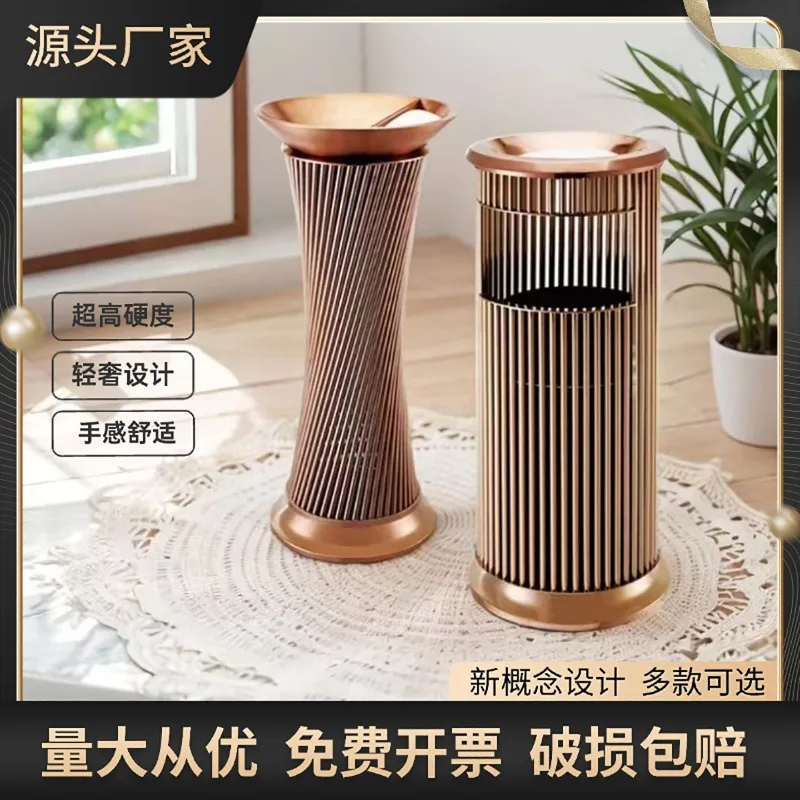 Vertical stainless steel trash can commercial with ashtray lobby elevator entrance shopping mall KTV trash can thickened and dur