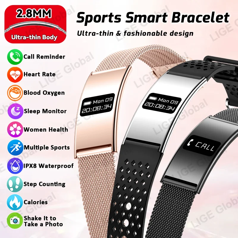 

LIGE Ultra-thin Fitness Smart Bracelet Men Women Sports Watch Band Stress Test HRV Health Monitor Waterproof Pedometer Wristband