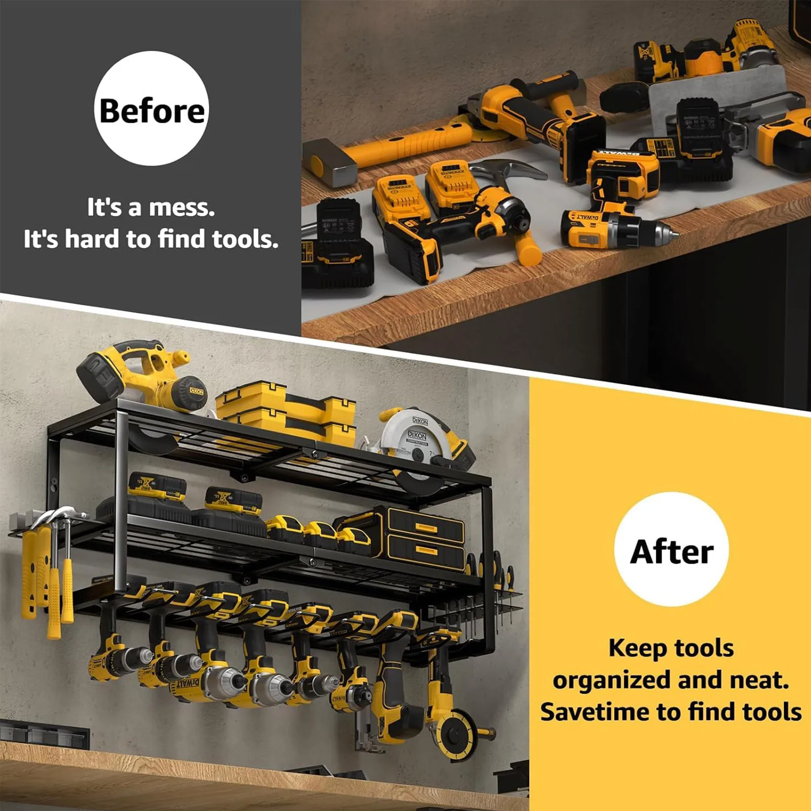 

#Three-Layer Metal Wall-Mounted Power Tool Storage Rack with Charging Station and Battery Tool Holder