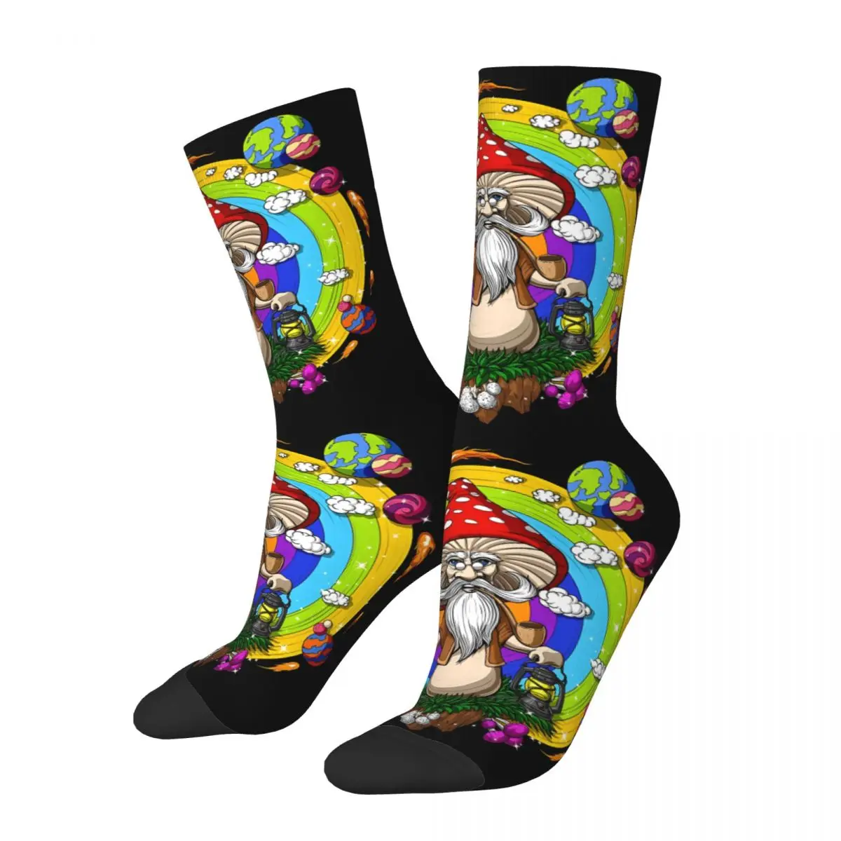 Hippie Mushroom Wizard Poster Men Women Socks Outdoor Novelty Spring Summer Autumn Winter Stockings Gift