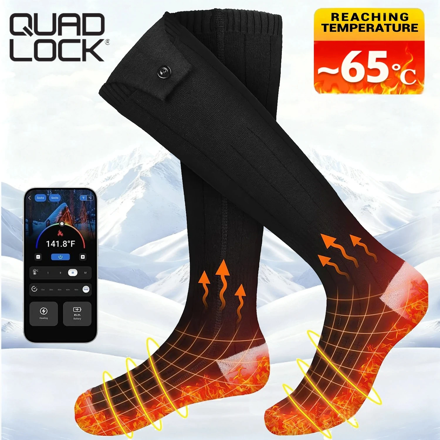 

QUAD LOCK Winter Heating Socks Rechargeable Anti-Cold Men Women Thermal Heated Foot Warmer Outdoor Camping Ski Sports Winter
