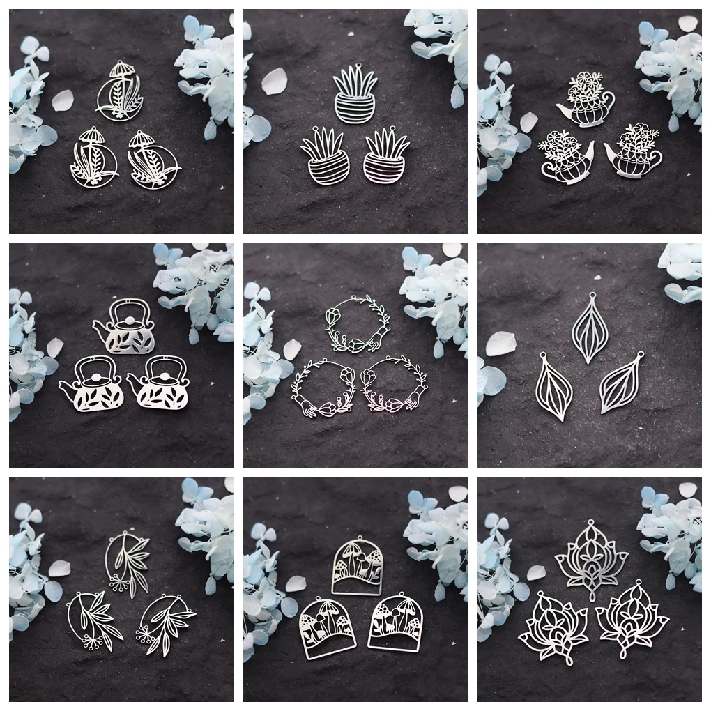 3pcs DIY Earrings Lotus Flower Yogo Buddha Stainless Steel Pendant Moon Charm For Jewelry Making Necklace Amulet Accessories