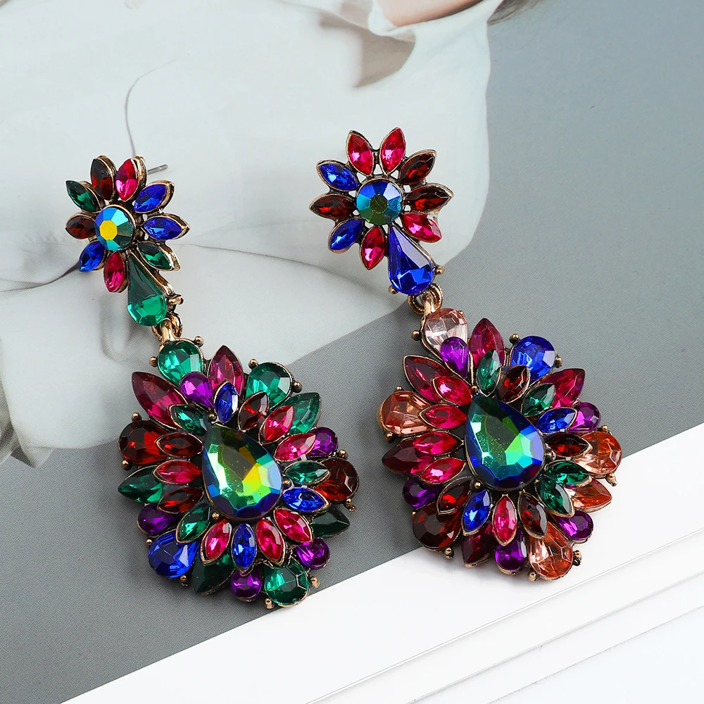 Charm Sweet Ethnic Style Flower Long Dangle Earrings Luxury Vintage Double Crystal Decorations Pendientes Aesthetic Accessories