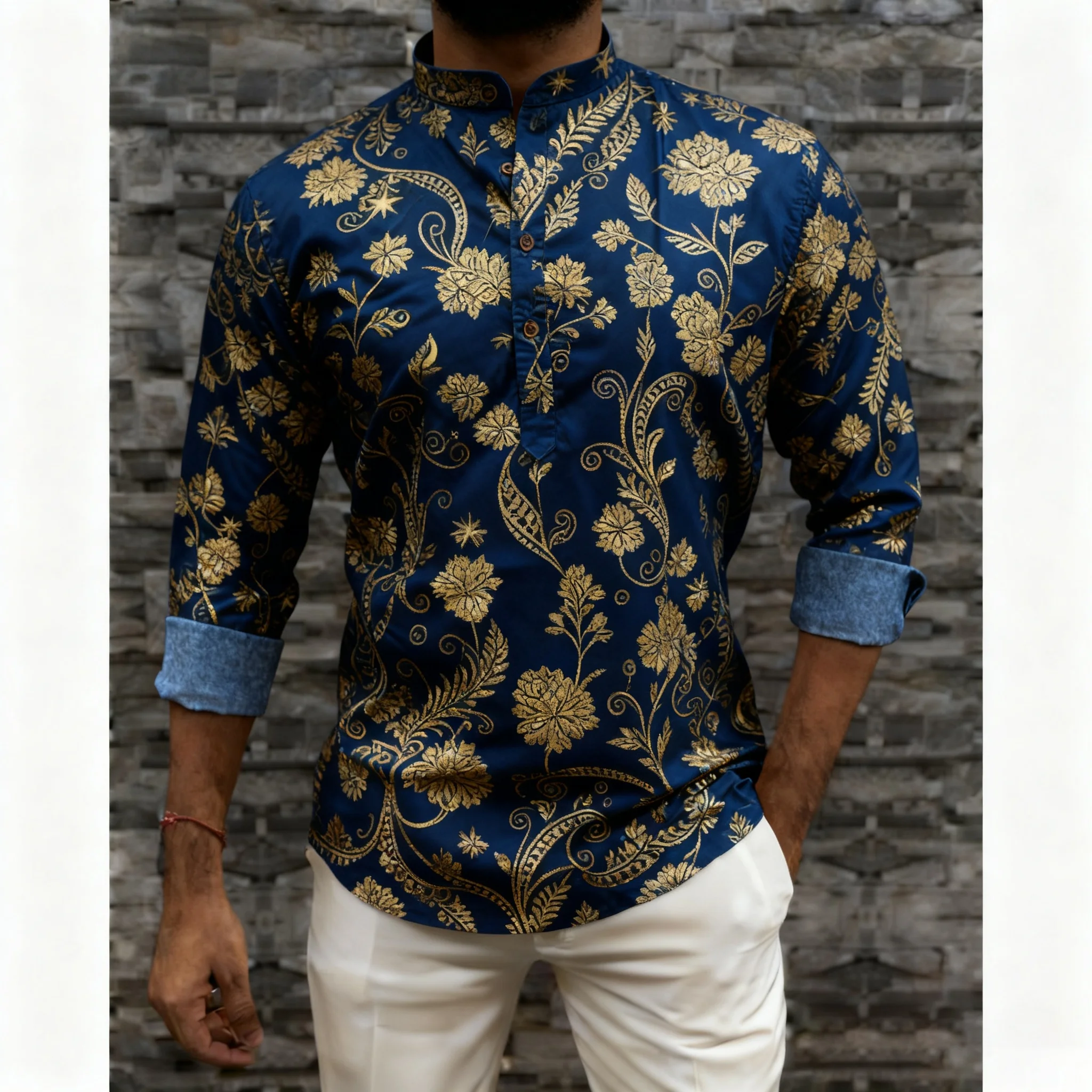 2026 قمصان الرجال المسلمين الصلاة الملابس الفاخرة النمط الأفريقي البرنز فستان مُزين بطباعة ازياء العربية الوطنية النمط المغرب أوم