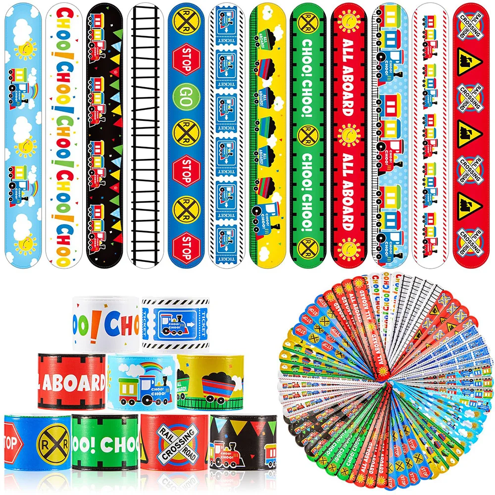 Train Car Birthday Party Supplies Transportation Slap Bracelets Stickers Temporary Tattoos Keychains Straws Gift Bags Balloons