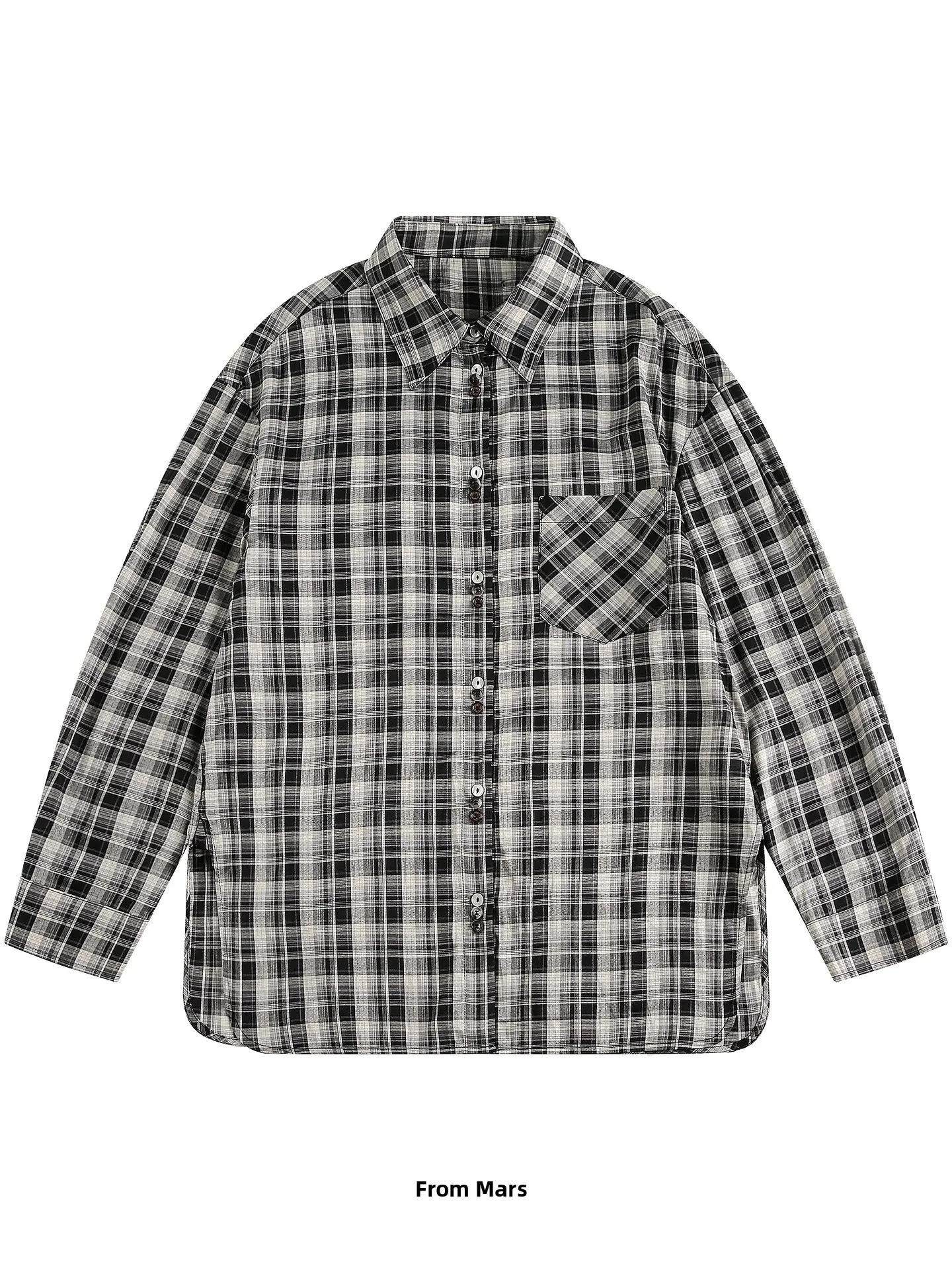 

Casual Loose Long Sve Plaid irt Vintage American Street Sle from ex Breathable Cotton Polyester Blend Spring ...