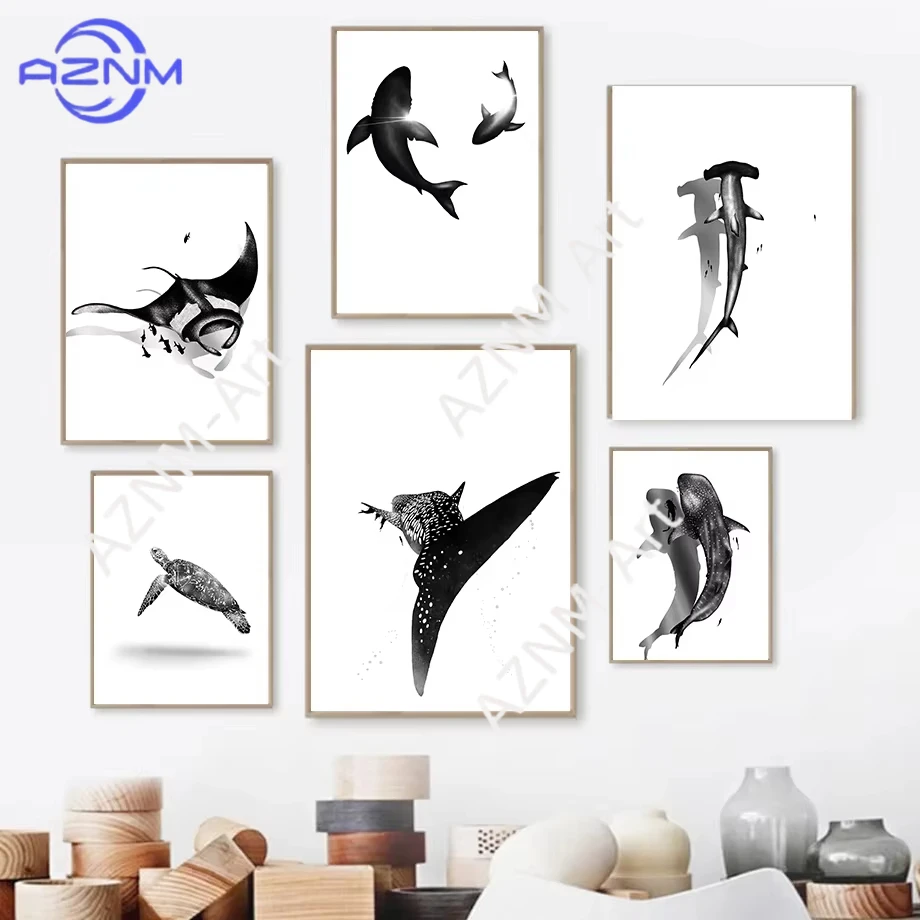 1 Stück Meeresschildkröte Delfin Hammerhai Walhai Meeresorganismus Wandkunst Leinwanddruck Nordisches Poster Wohnzimmer-Dekoration