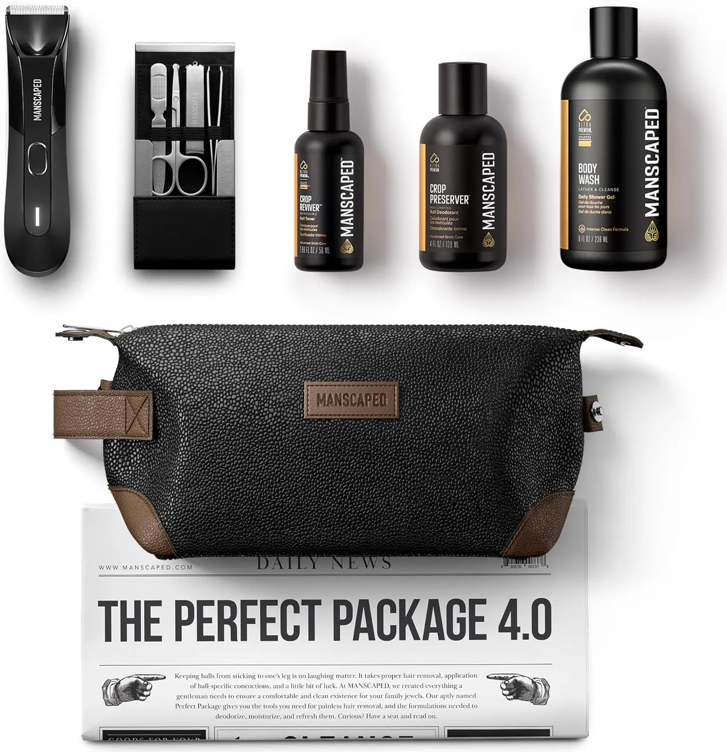 ® Perfect Package 4.0 Kit Contains: The Lawn Mower® 4.0 Electric Trimmer, Ball Deodorant, Body Wash, Performance Spray-