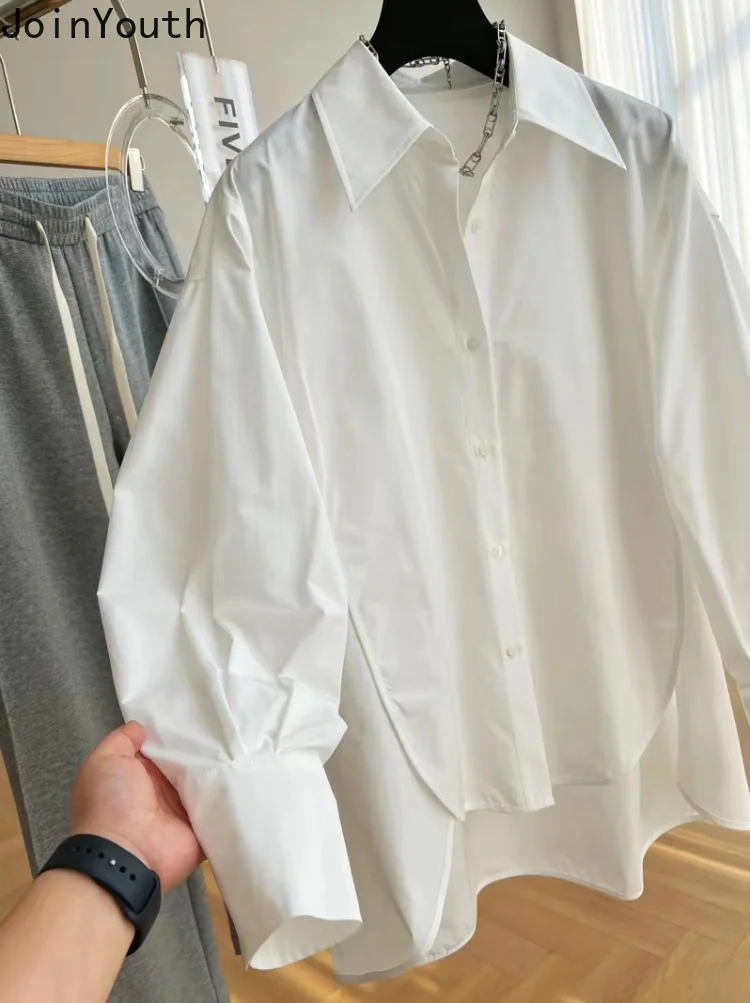 White Women Shirt Loose Lantern Sleeve Loose Blouses Fashion Irregular Split Blouse Tops Korean Vintage Blusas De Mujer 2023