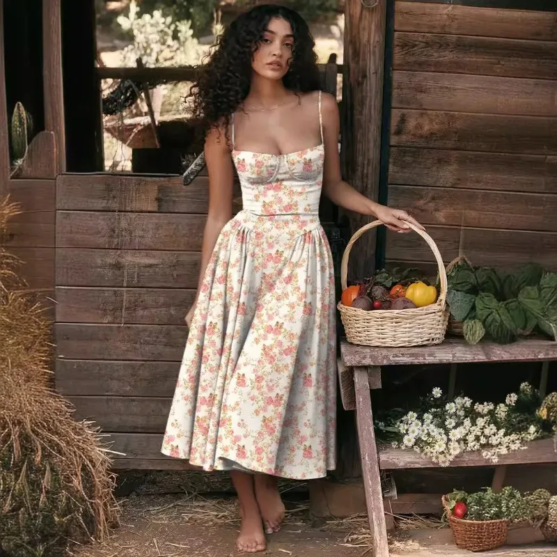 

2025 European and American Style Palace Style New Low Cut Suspender Style Large Swing Dress for Women