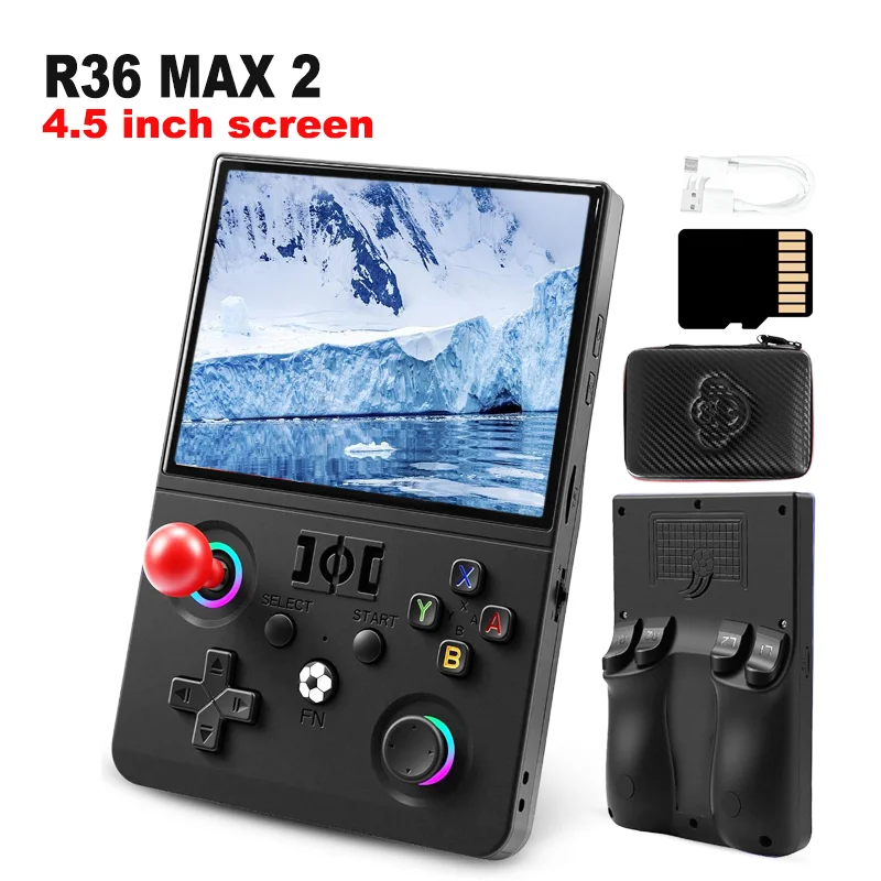 

New R36 Max2 Retro Handheld Game Console Linux System 4.5 Inch IPS Screen 64G/128G Portable Pocket Player Built-in 18000+ Games