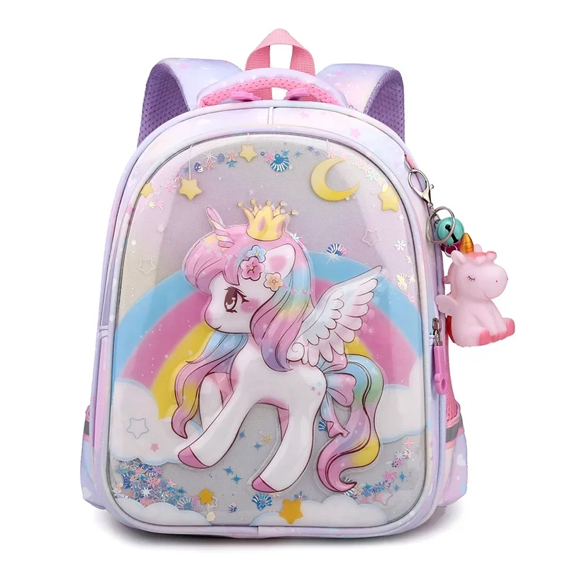 Girls' Schoolbag Cartoon 3D Rainbow Quicksand Unicorn Student Stationery Storage Cute Burden-reducing Backpack for Kids