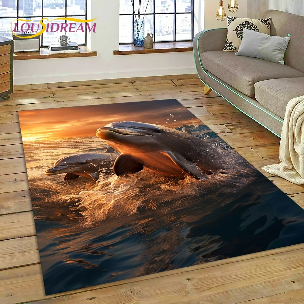 

3D Underwater World Seabed Dolphin Cartoon Rug Carpet for Living Room Bedroom Home Decor,Non-slip Decoration for Sofa Gift Kid