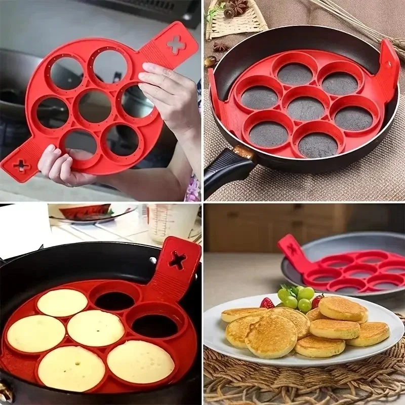 

Silicone Non Stick Pot 7-Hole Baking Mold Food-Grade Handle Fried Eggs Pancake Mold Home Cooking Kitchen Baking Accessories