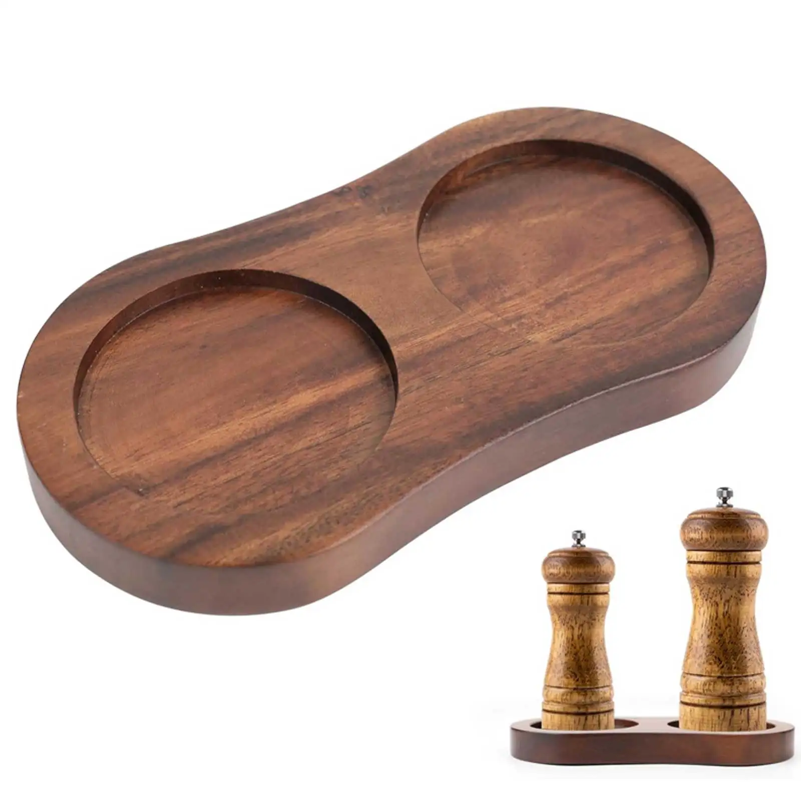Bandeja de sal y pimienta de madera de roble de 2,1 pulgadas de diámetro interior, Base de molinillo de pimienta de madera, soporte para salero y pimienta (solo Base), 1 ud.