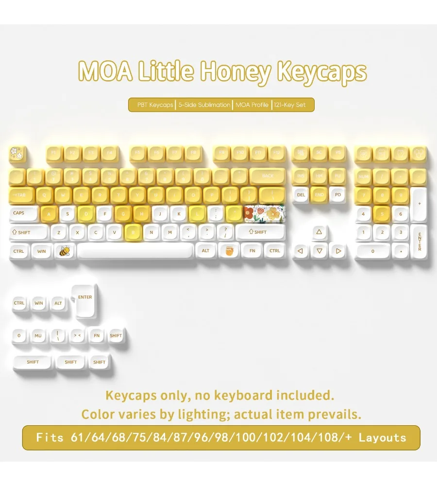 MOA121 key bee mechanical keyboard keycap five-sided PBT hot sublimation small full set cute