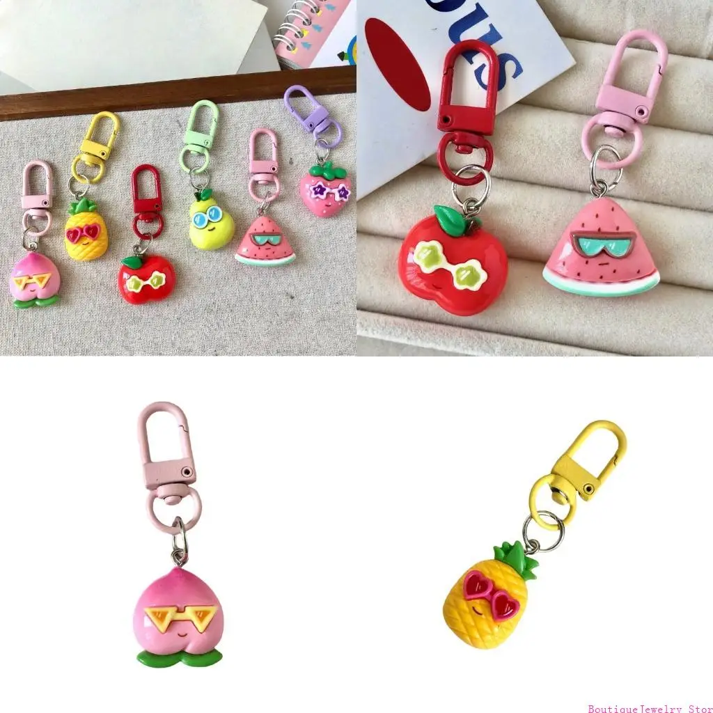 E1PE Funny Fruit Accessory Fashionable Keychain Plastic/Resin Texture Fruit Keyrings Suitable for Party and Casual Outfits