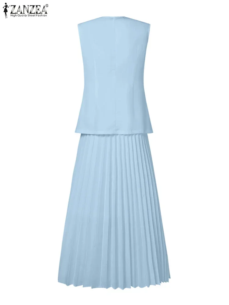 ZANZEA ฤดูร้อน 2 ชิ้นชุดชุด 2025 แฟชั่นผู้หญิงสบายๆหลวมชุดเสื้อกั๊กวันหยุดยาวจีบกระโปรงชุดการจับคู่ชุด