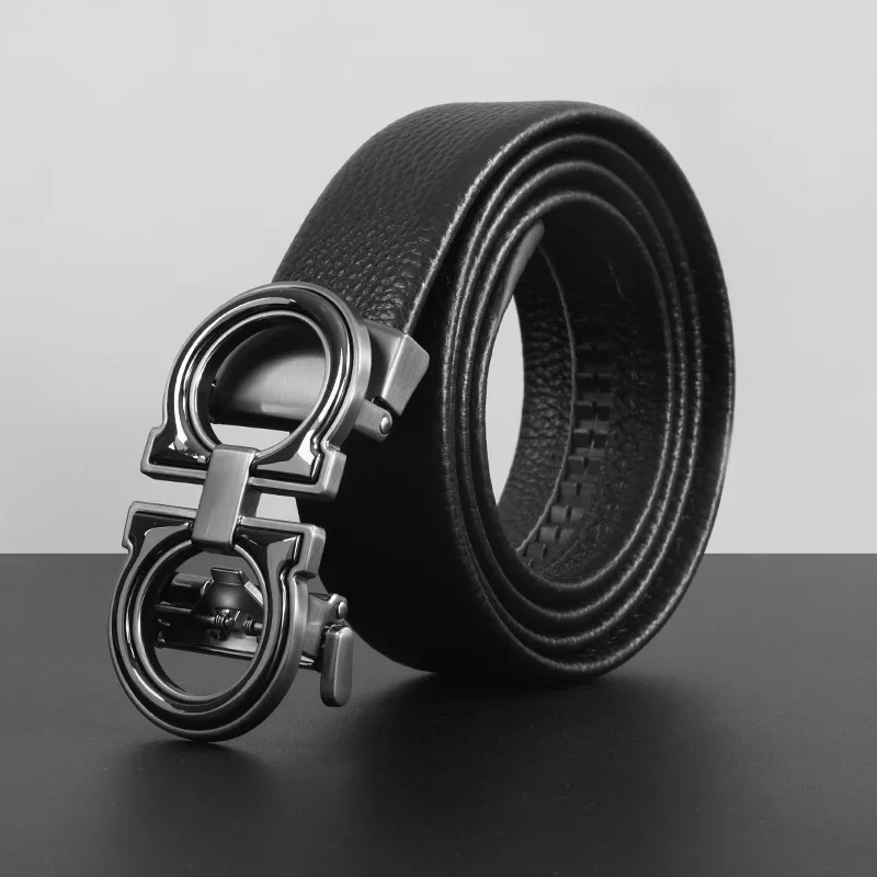 Top Layer Cow Leather Men's Business Belt Trendy High-end Feel Automatic Buckle Pants Belt Guangzhou Leather Strap