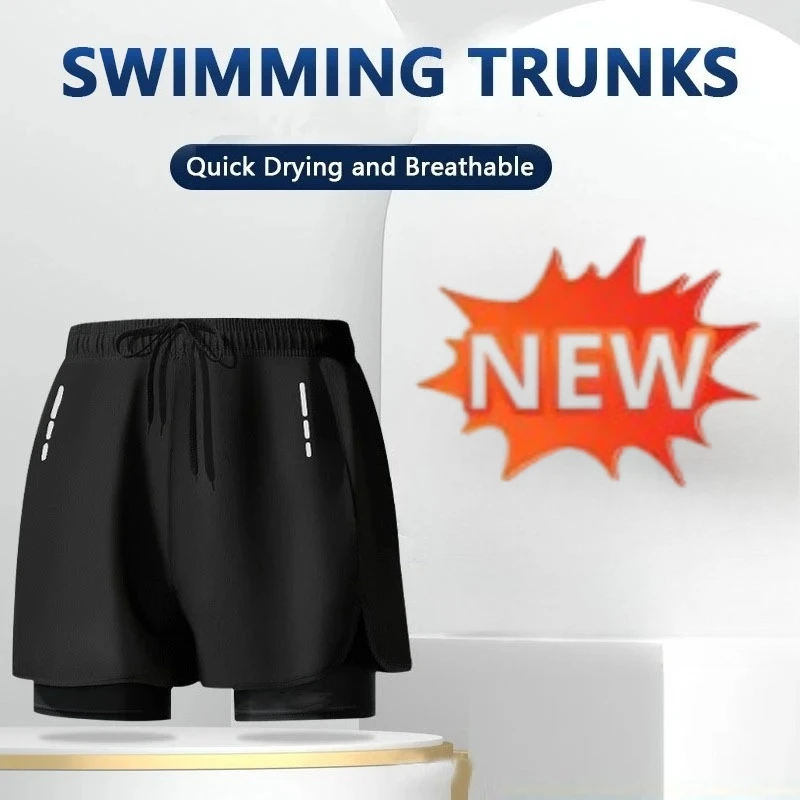 

Men's Swim Trunks Quick Dry Athletic Shorts with Compression Liner for Beach Pool Running Gym