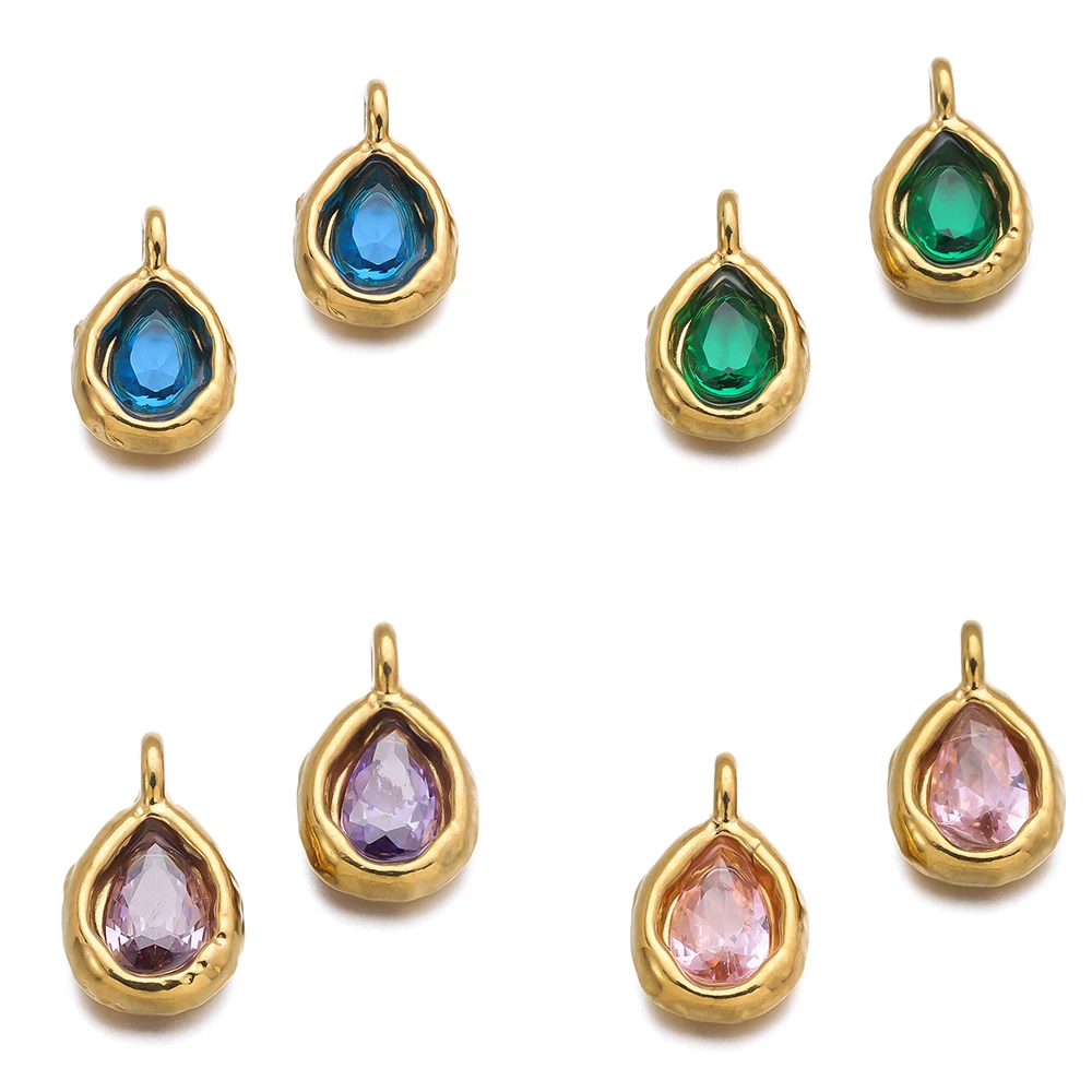 2 Stuks Rvs Teardrop Charms Ingelegde Hangers Met Kristallen Vergulde Diy Armband Oorbellen Sieraden Maken Accessoires