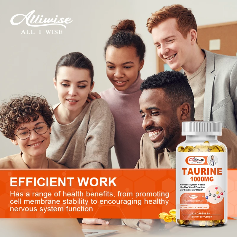 Alliwise Taurine Capsules Regulating the Nervous System Protecting the Retina Balanced Rhythm Heart Health-Amino Acid Supplement