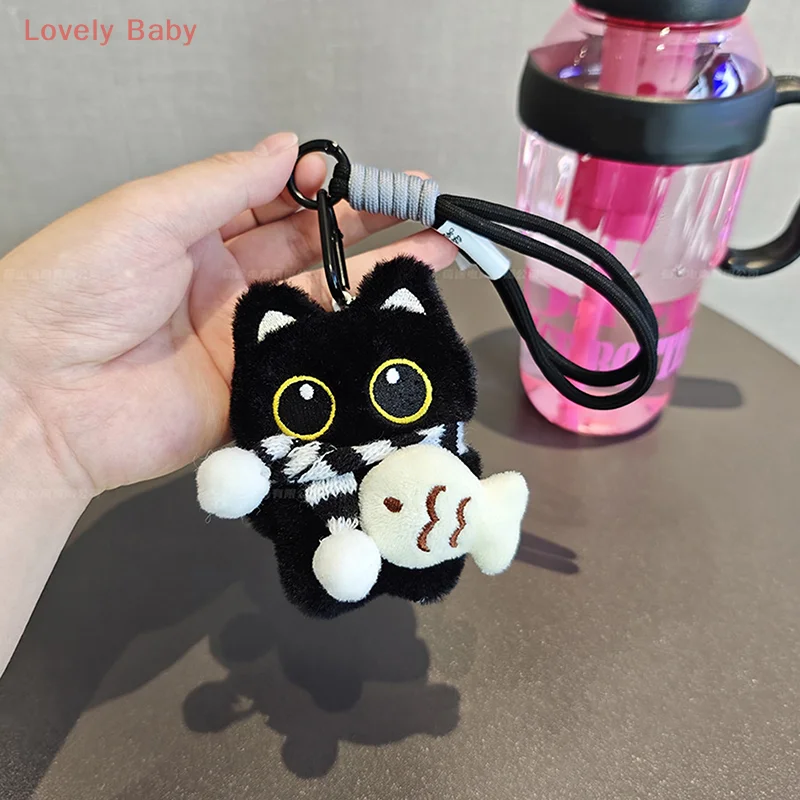 【BBS-7】Fofo pelúcia olhos grandes gato preto boneca pingente menina mochila boneca pingentes saco chaveiro telefone encantos saco pingente acessórios