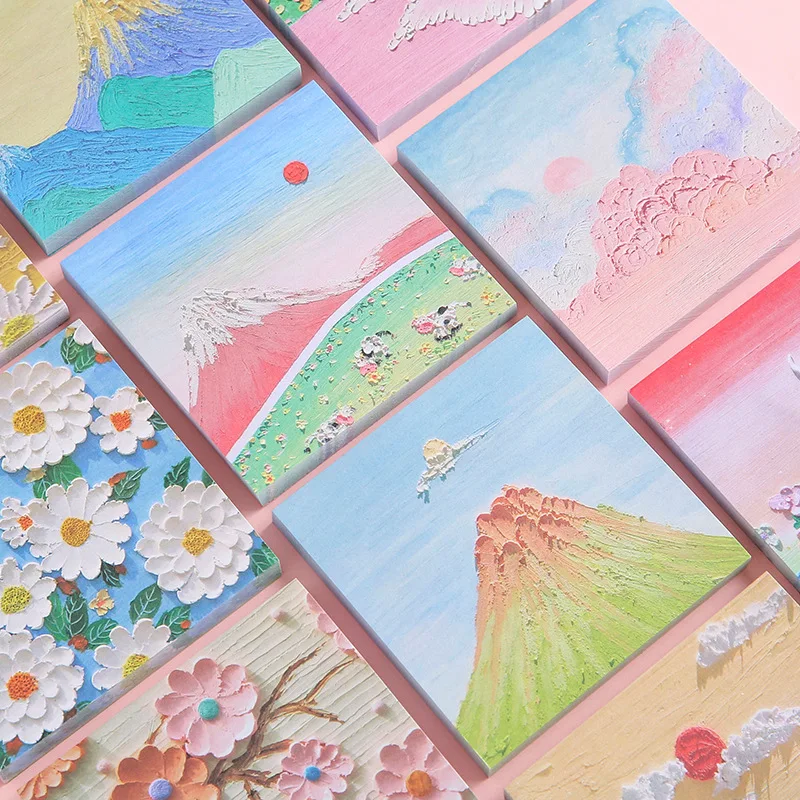 Landscape oil painting Sticky notes can be torn note book with sticky message stereo Instagram high appearance level cute girl n