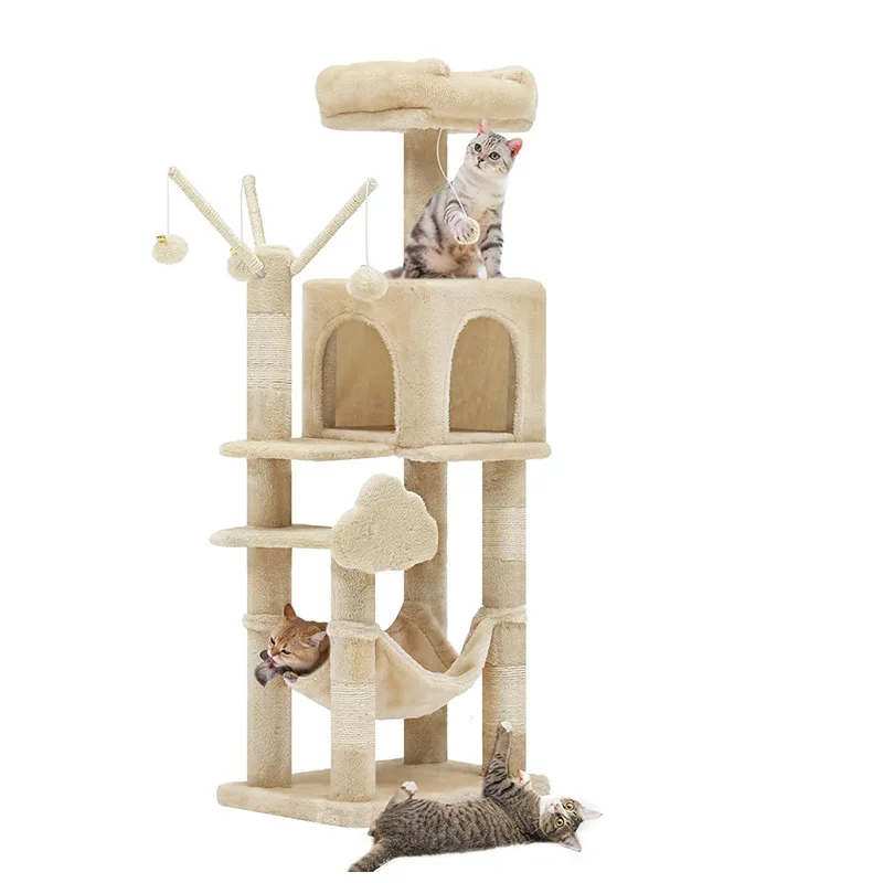 Multi Cat Climbing Frame with Integrated Litter Box Space Saving Kitten Shelf and Toy